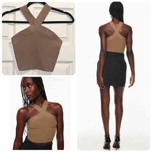 Aritzia Babaton Sculpt Knit Criss Cross Cropped Tank Brown Tan Size XS
